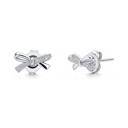 Bow Tie Ribbon CZ Cartilage Stud Earrings in Sterling Silver