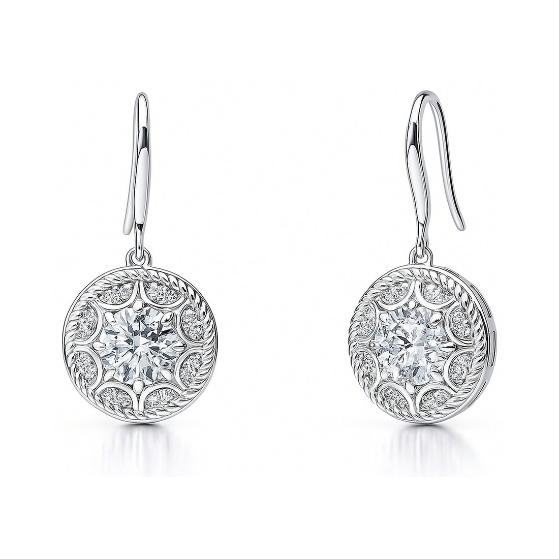 Cable Halo Art Deco CZ Fish Hook Earrings in Sterling Silver, Style E1736-01