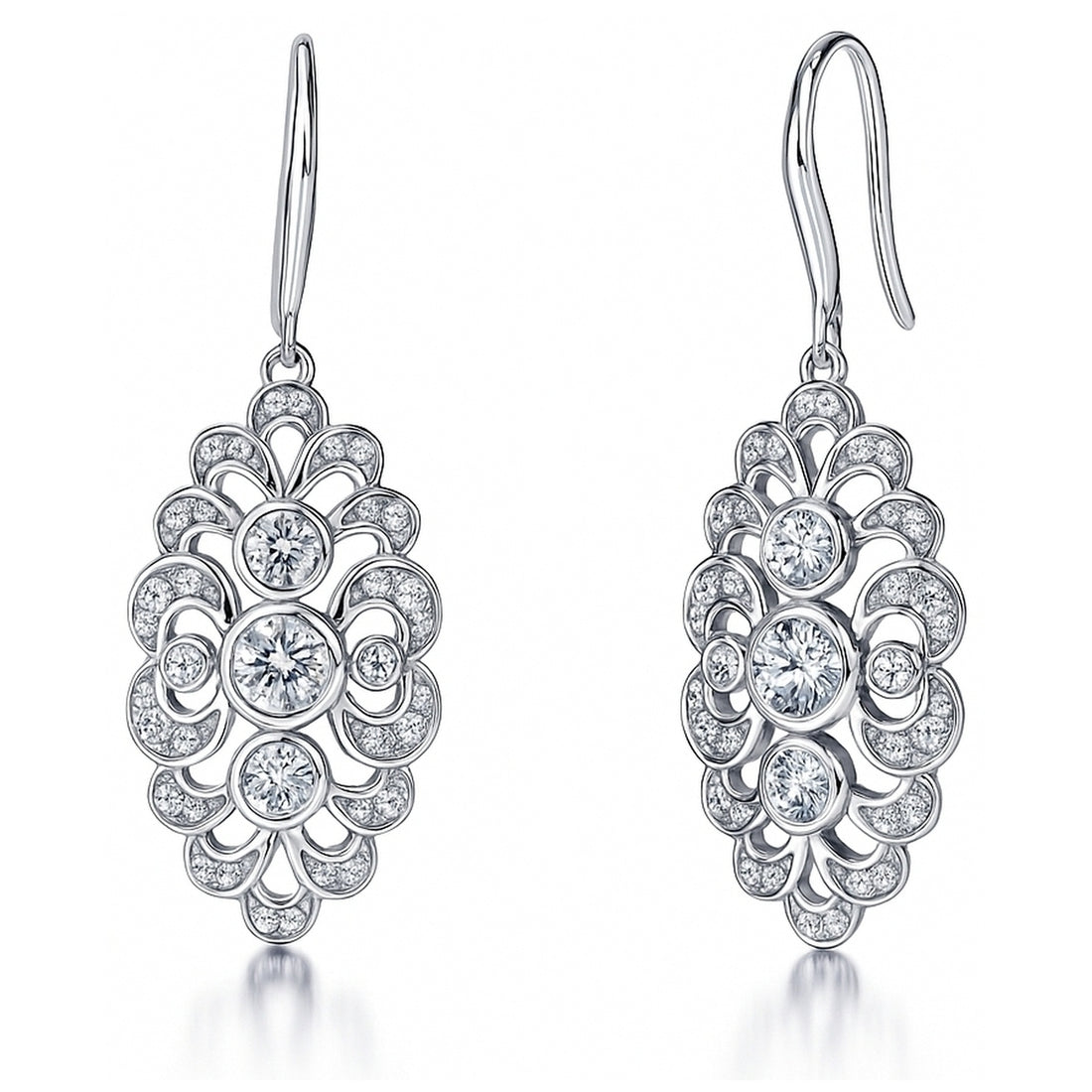 Navette Art Deco CZ Fish Hook Earrings in Sterling Silver