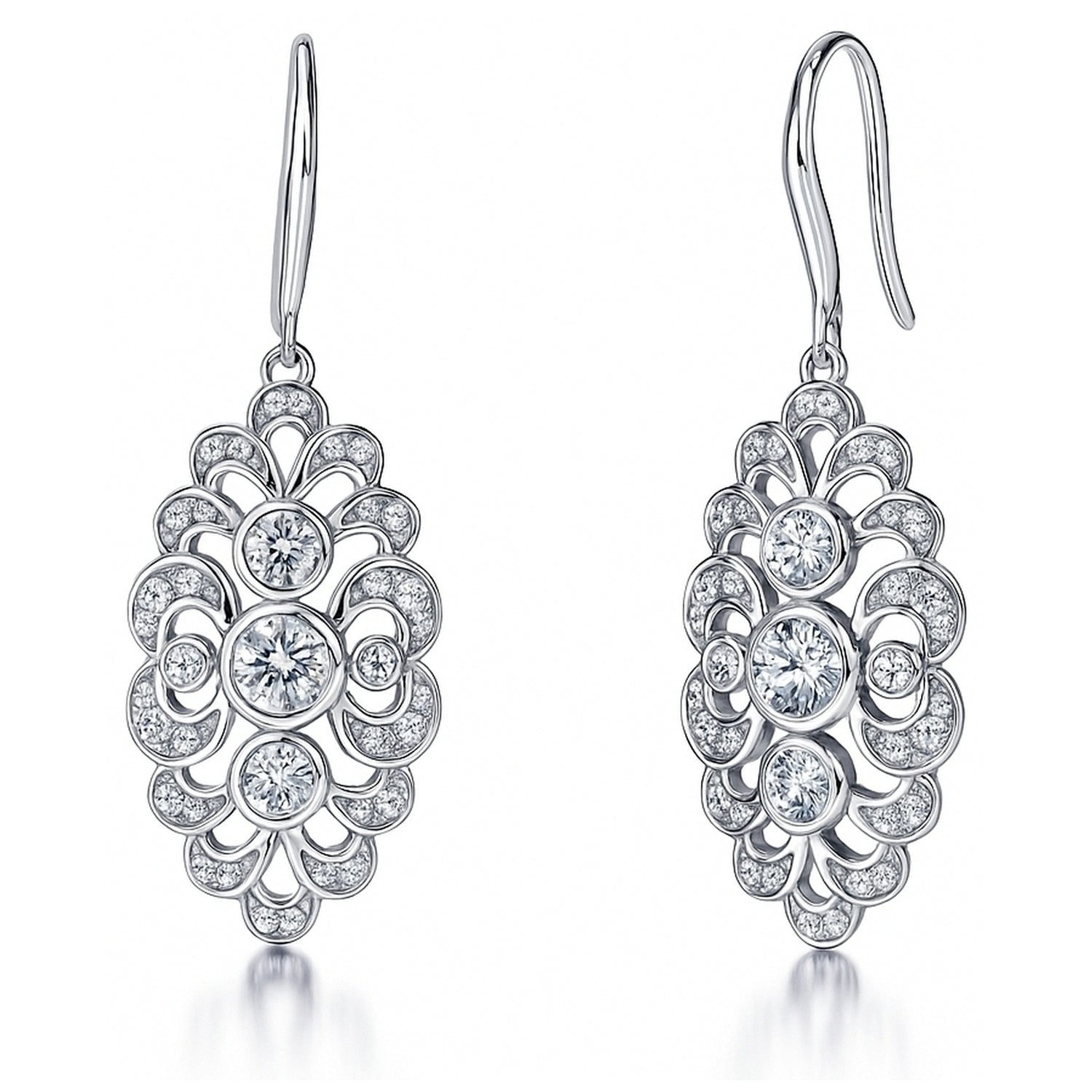 Navette Art Deco CZ Fish Hook Earrings in Sterling Silver