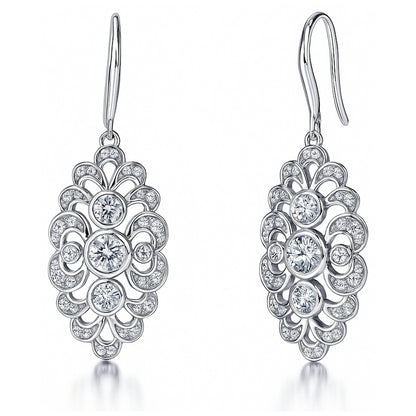 Navette Art Deco CZ Fish Hook Earrings in Sterling Silver