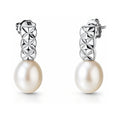 Solitaire Baroque Cultured Pearl Stud Earrings in Sterling Silver, Rhodium Plated