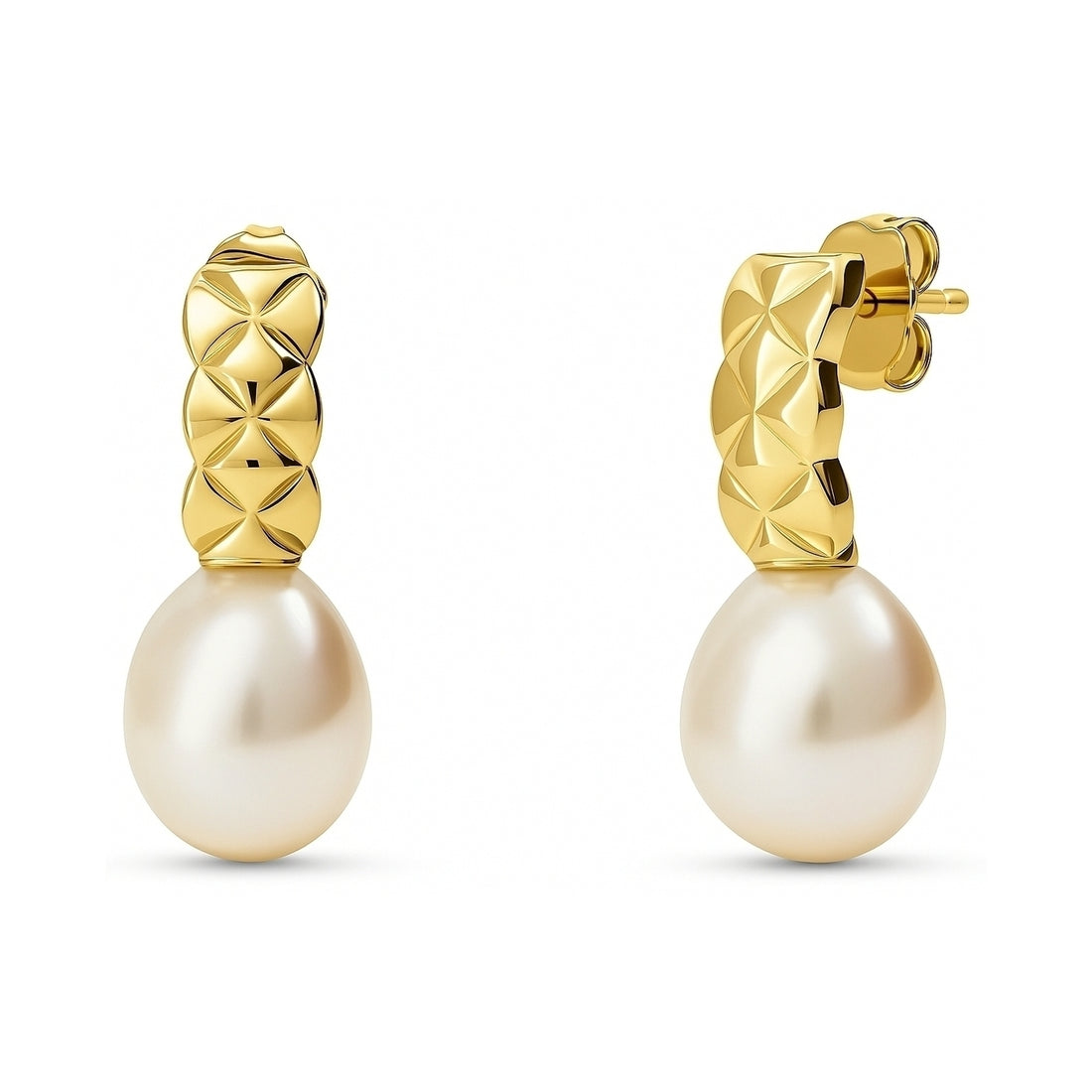 Solitaire Baroque Cultured Pearl Stud Earrings in Sterling Silver