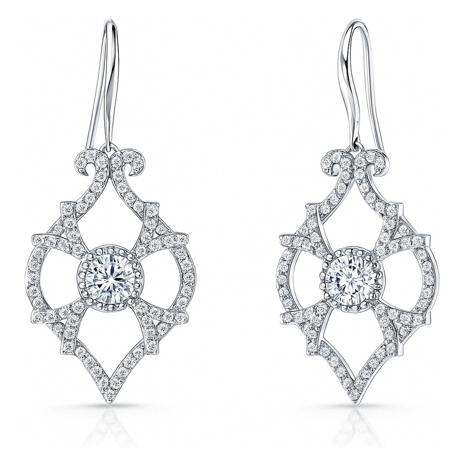 Woven CZ Fish Hook Chandelier Earrings in Sterling Silver, 1 of 3