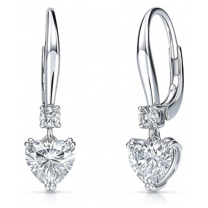 Solitaire 2.2ct Heart CZ Leverback Earrings in Sterling Silver