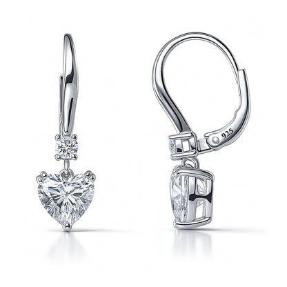 Solitaire 2.2ct Heart CZ Leverback Earrings in Sterling Silver