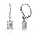 Solitaire Emerald Cut CZ Leverback Earrings in Sterling Silver, Rhodium Plated