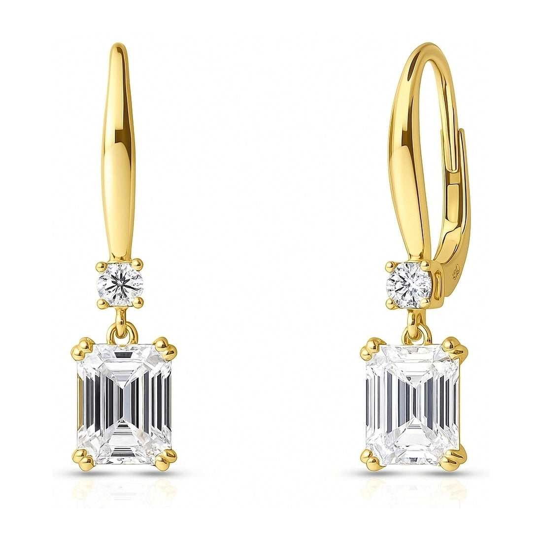 Solitaire Emerald Cut CZ Leverback Earrings in Sterling Silver