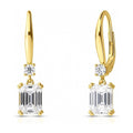 Solitaire Emerald Cut CZ Leverback Earrings in Sterling Silver, Yellow Gold Flashed