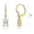 Solitaire Emerald Cut CZ Leverback Earrings in Sterling Silver, Yellow Gold Flashed