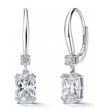 Solitaire 3.2ct Cushion CZ Leverback Earrings in Sterling Silver