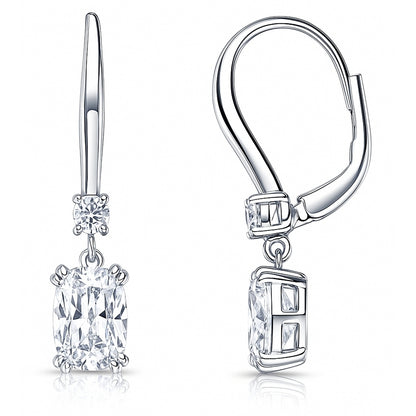 Solitaire 3.2ct Cushion CZ Leverback Earrings in Sterling Silver