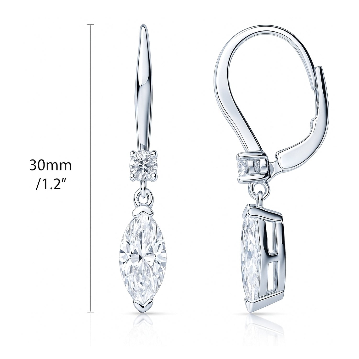 Solitaire 2ct Marquise CZ Leverback Earrings in Sterling Silver