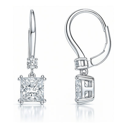 Solitaire 3.2ct Princess CZ Leverback Earrings in Sterling Silver