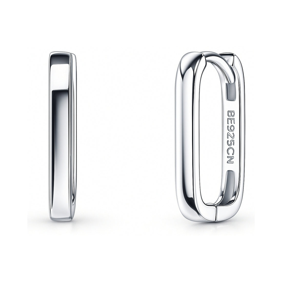 Rectangle Small Hoop Earrings in Sterling Silver 0.6"