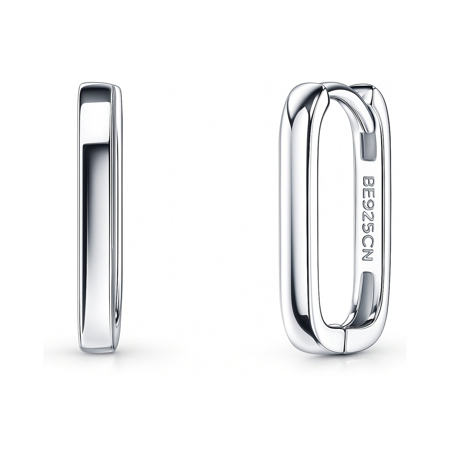 Rectangle Small Hoop Earrings in Sterling Silver 0.6"