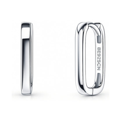 Rectangle Small Hoop Earrings in Sterling Silver 0.6"