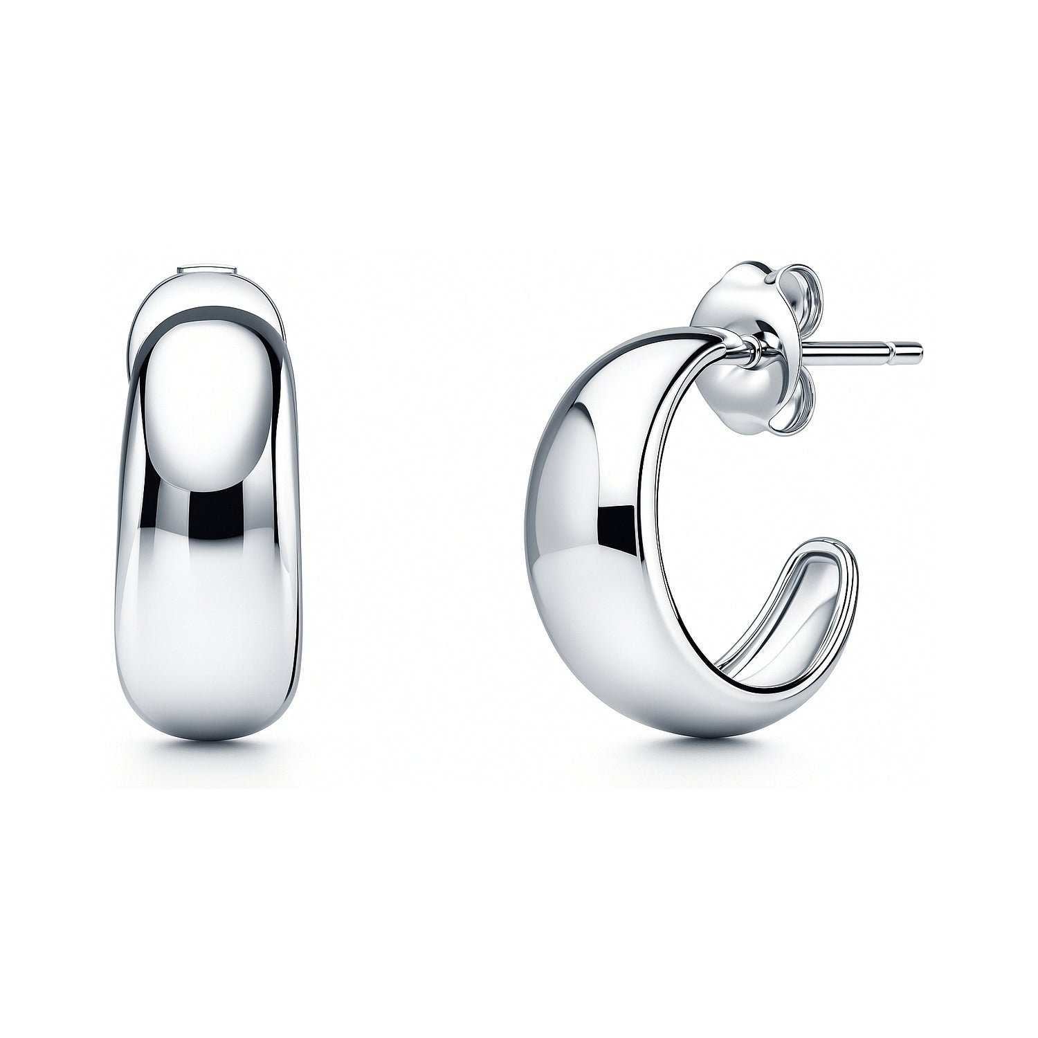 Dome Small Hoop Earrings in Sterling Silver 0.6"