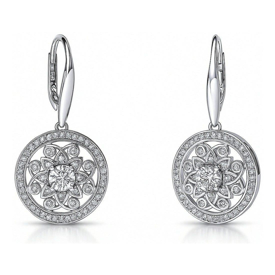 Flower Filigree CZ Leverback Earrings in Sterling Silver
