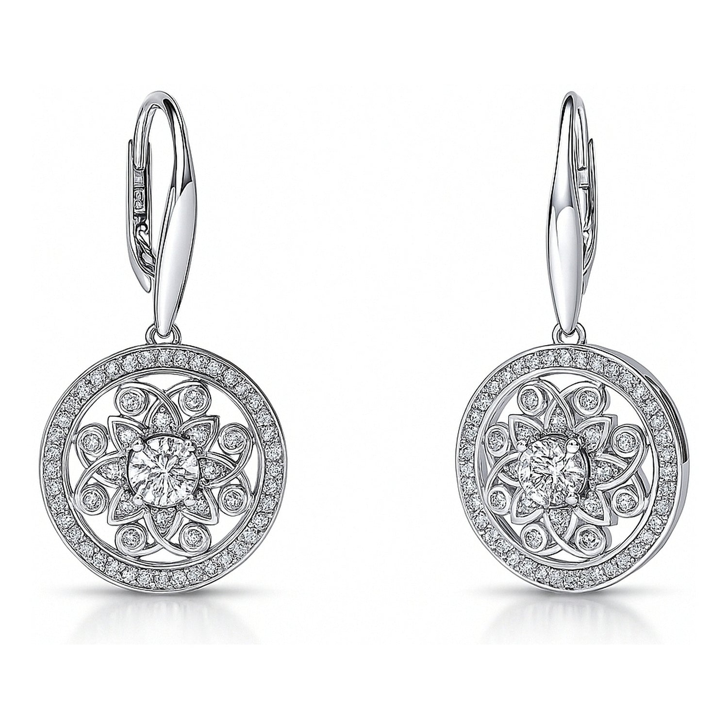 Flower Filigree CZ Leverback Earrings in Sterling Silver, 1 of 5