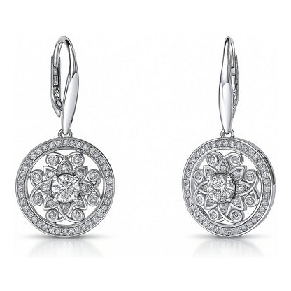 Flower Filigree CZ Leverback Earrings in Sterling Silver