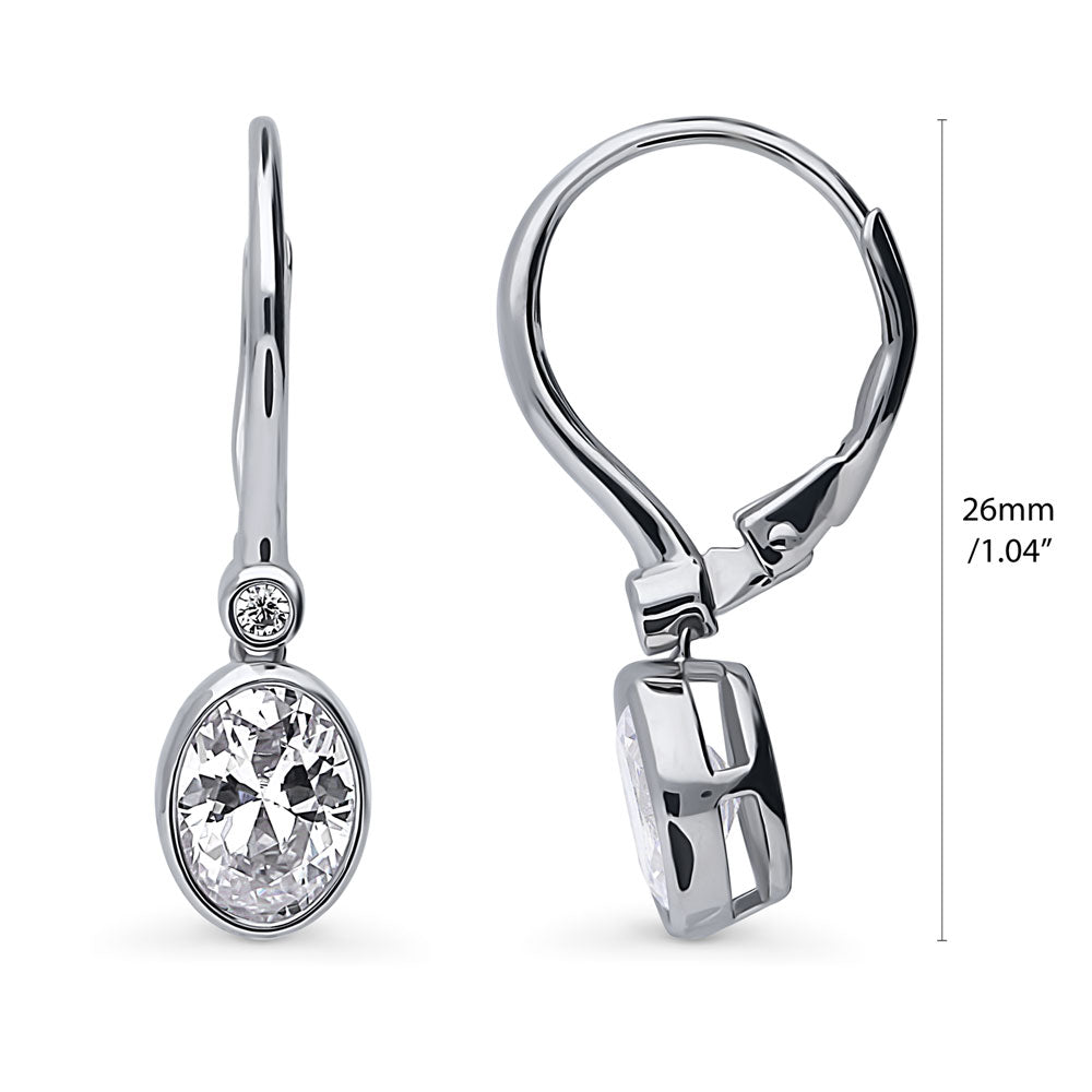 Front view of CZ Leverback Earrings in Sterling Silver, Rhodium Plated