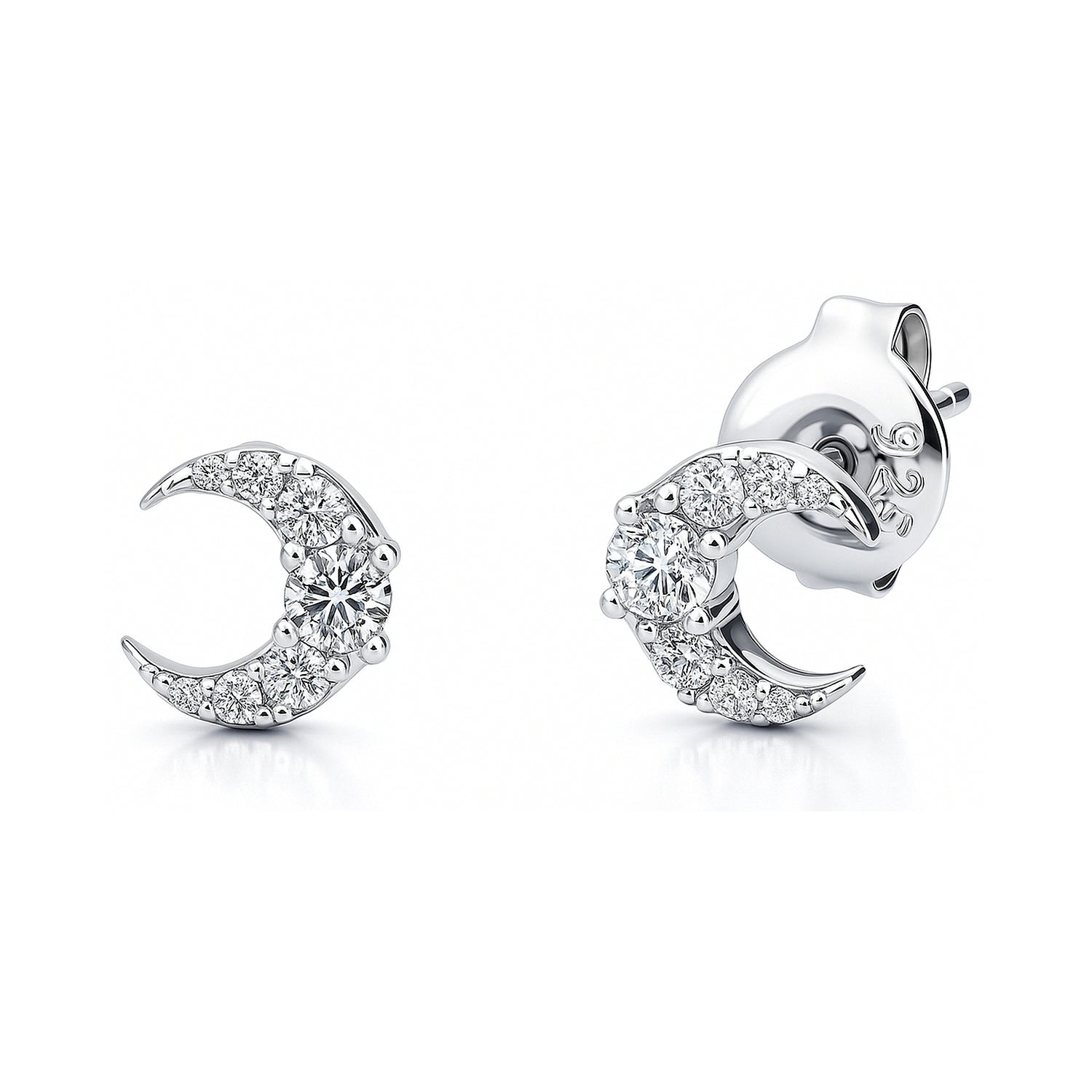 Crescent Moon CZ Stud Earrings in Sterling Silver