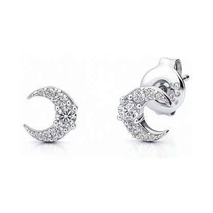 Crescent Moon CZ Stud Earrings in Sterling Silver