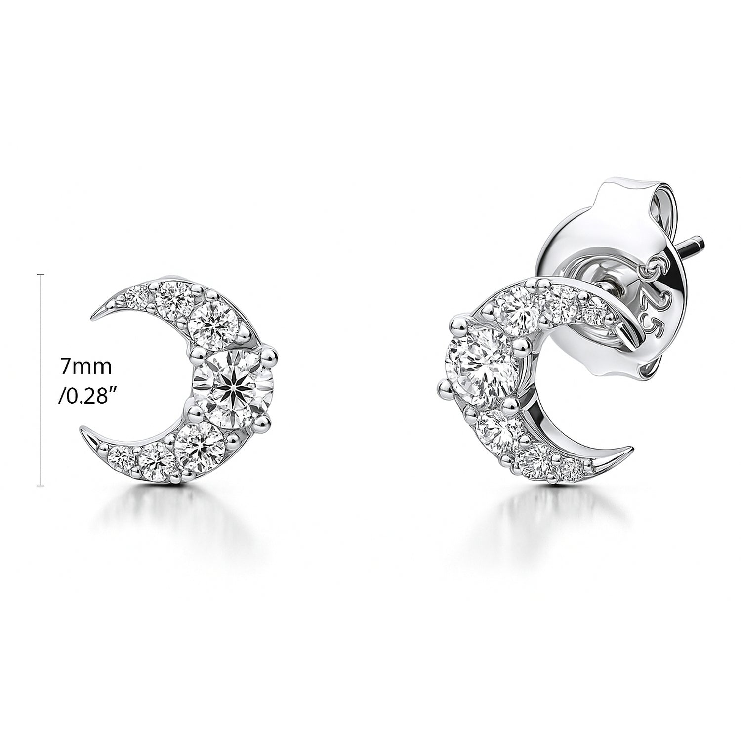 Crescent Moon CZ Stud Earrings in Sterling Silver, 4 of 9