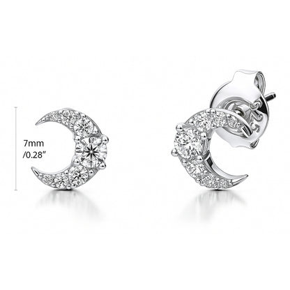 Crescent Moon CZ Stud Earrings in Sterling Silver