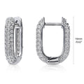 Front view of Rectangle CZ Medium Hoop Earrings in Sterling Silver 0.62 inch, Rhodium Plated