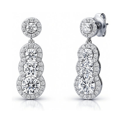 Graduated Halo CZ Earrings in Sterling Silver