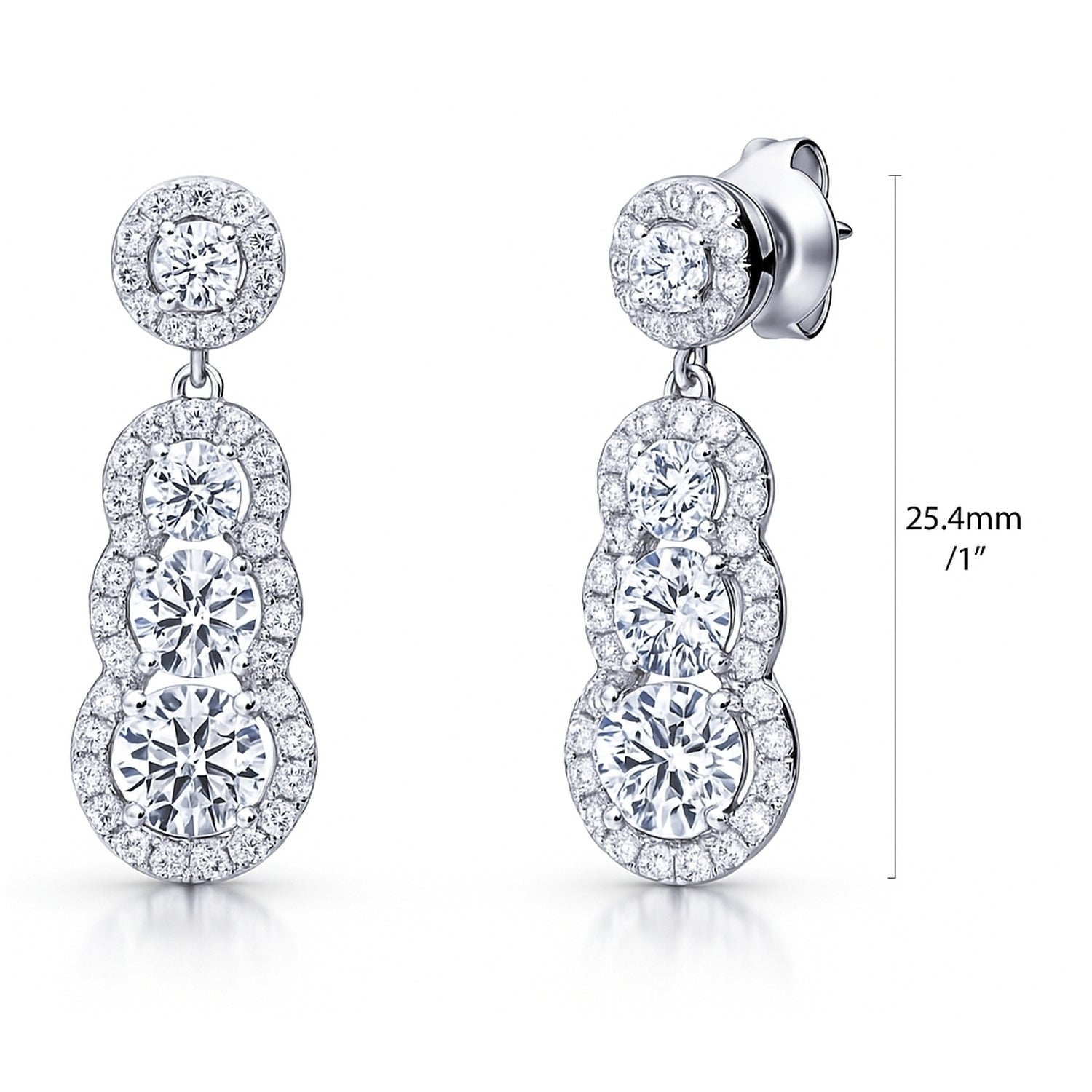 Graduated Halo CZ Earrings in Sterling Silver, 4 of 6