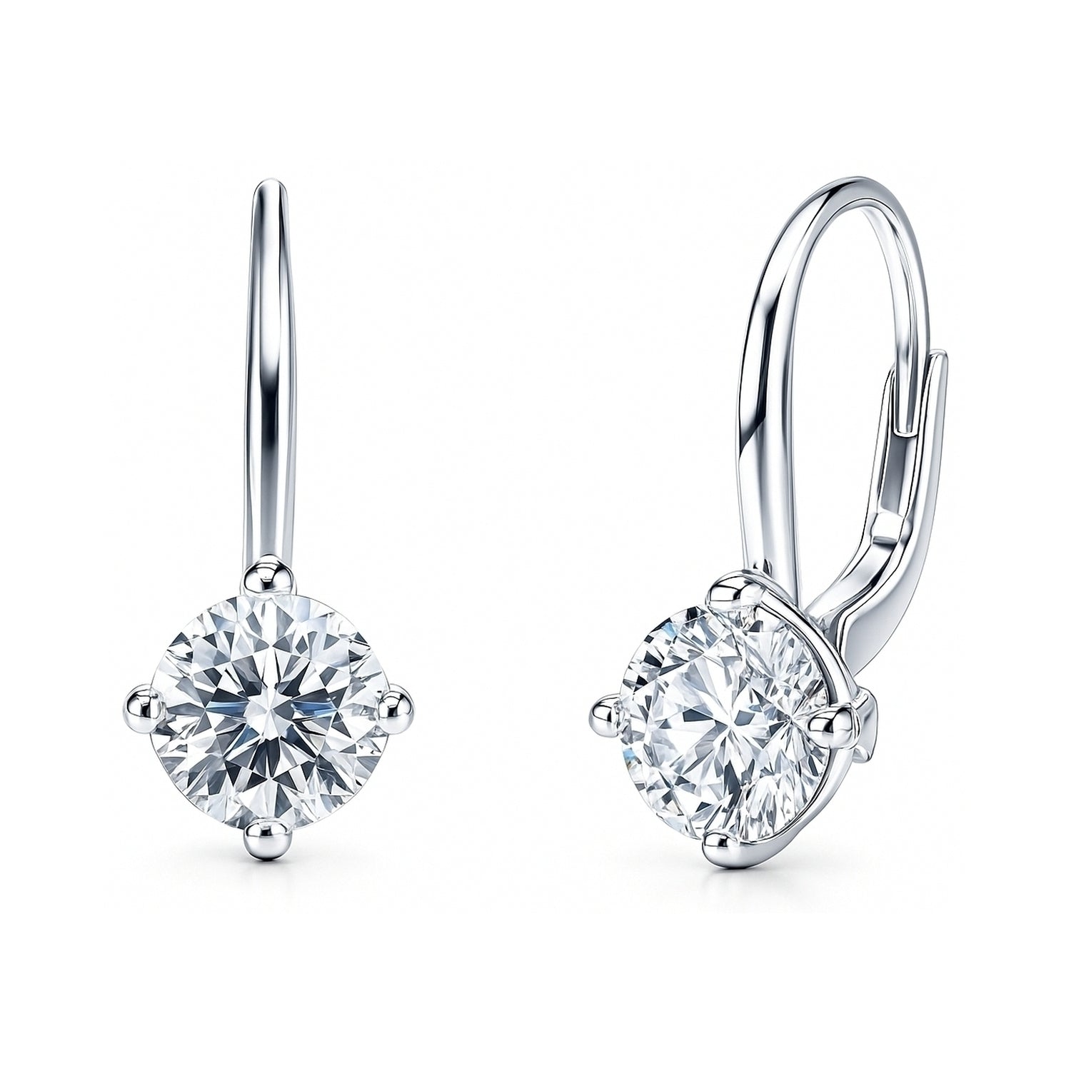 Solitaire 4ct CZ Leverback Earrings in Sterling Silver