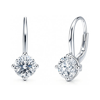 Solitaire 4ct CZ Leverback Earrings in Sterling Silver