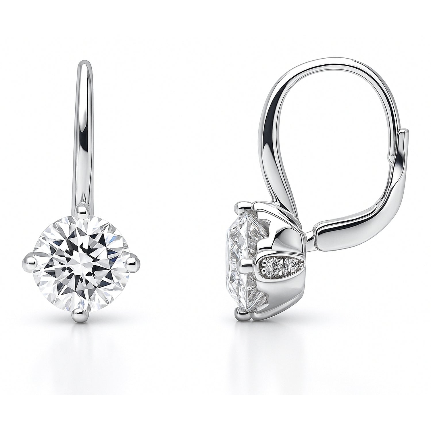 Solitaire 4ct CZ Leverback Earrings in Sterling Silver, 4 of 5