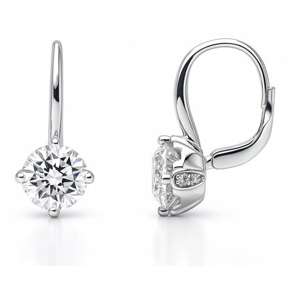 Solitaire 4ct CZ Leverback Earrings in Sterling Silver