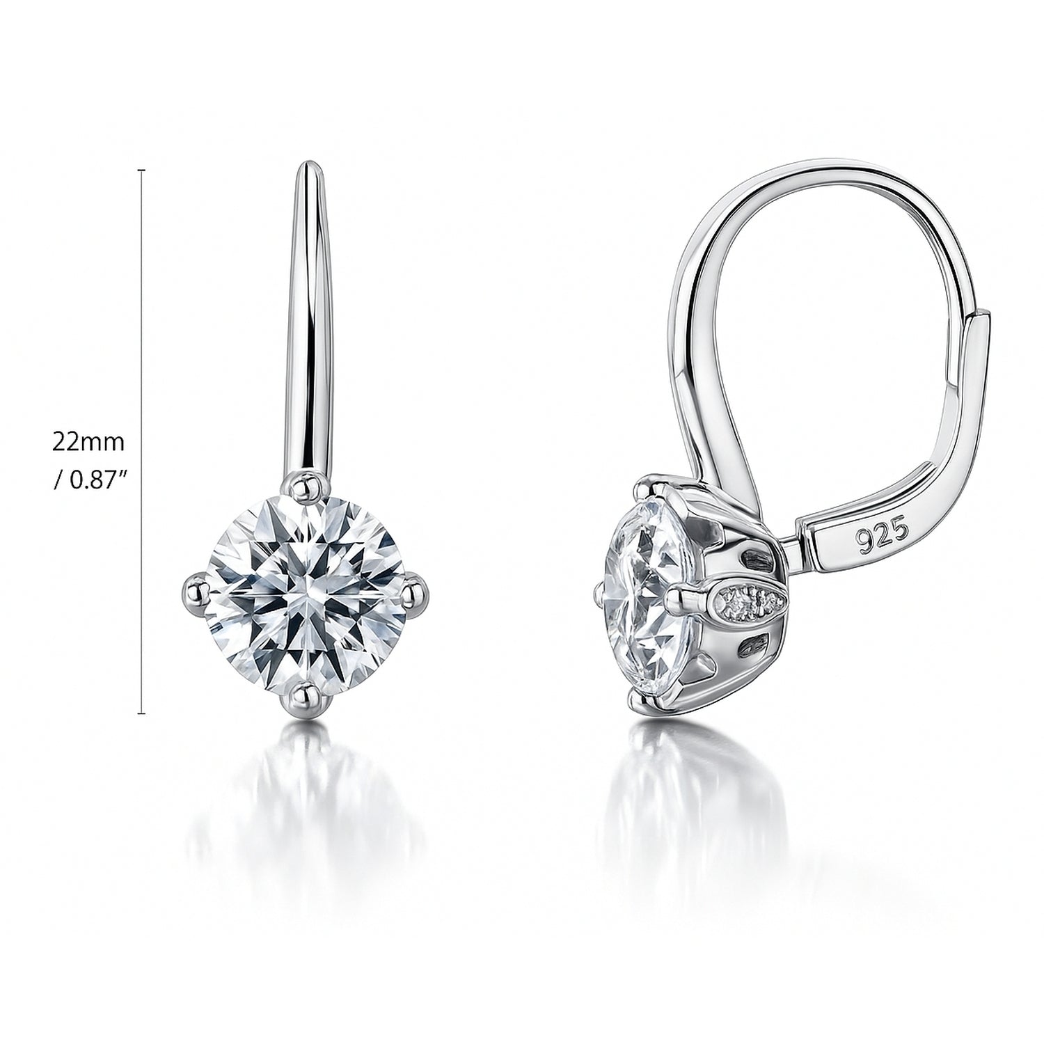 Solitaire 4ct CZ Leverback Earrings in Sterling Silver, 5 of 5