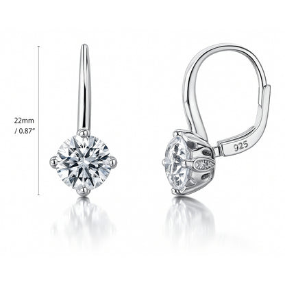 Solitaire 4ct CZ Leverback Earrings in Sterling Silver