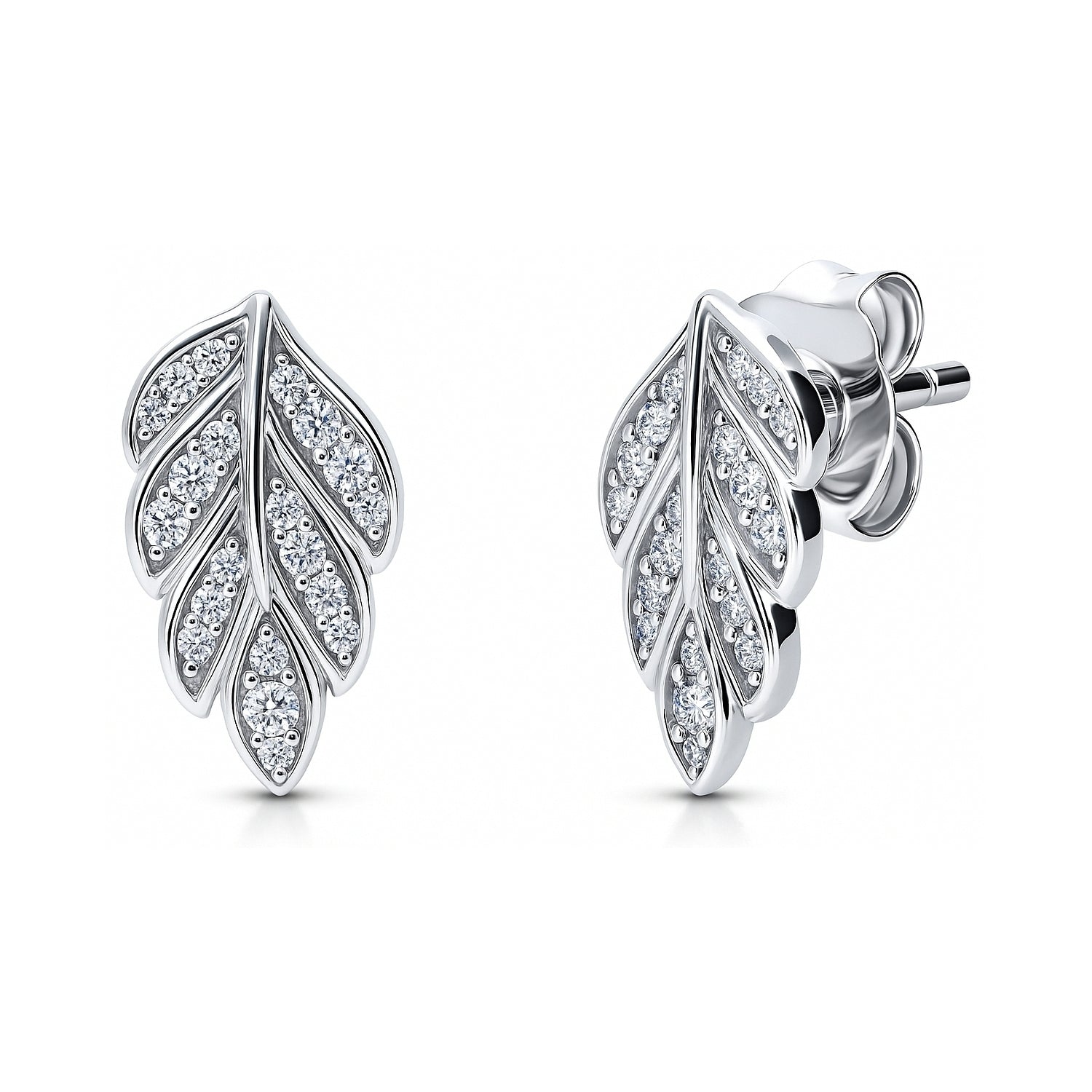Leaf CZ Stud Earrings in Sterling Silver