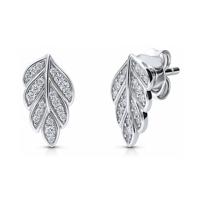 Leaf CZ Stud Earrings in Sterling Silver