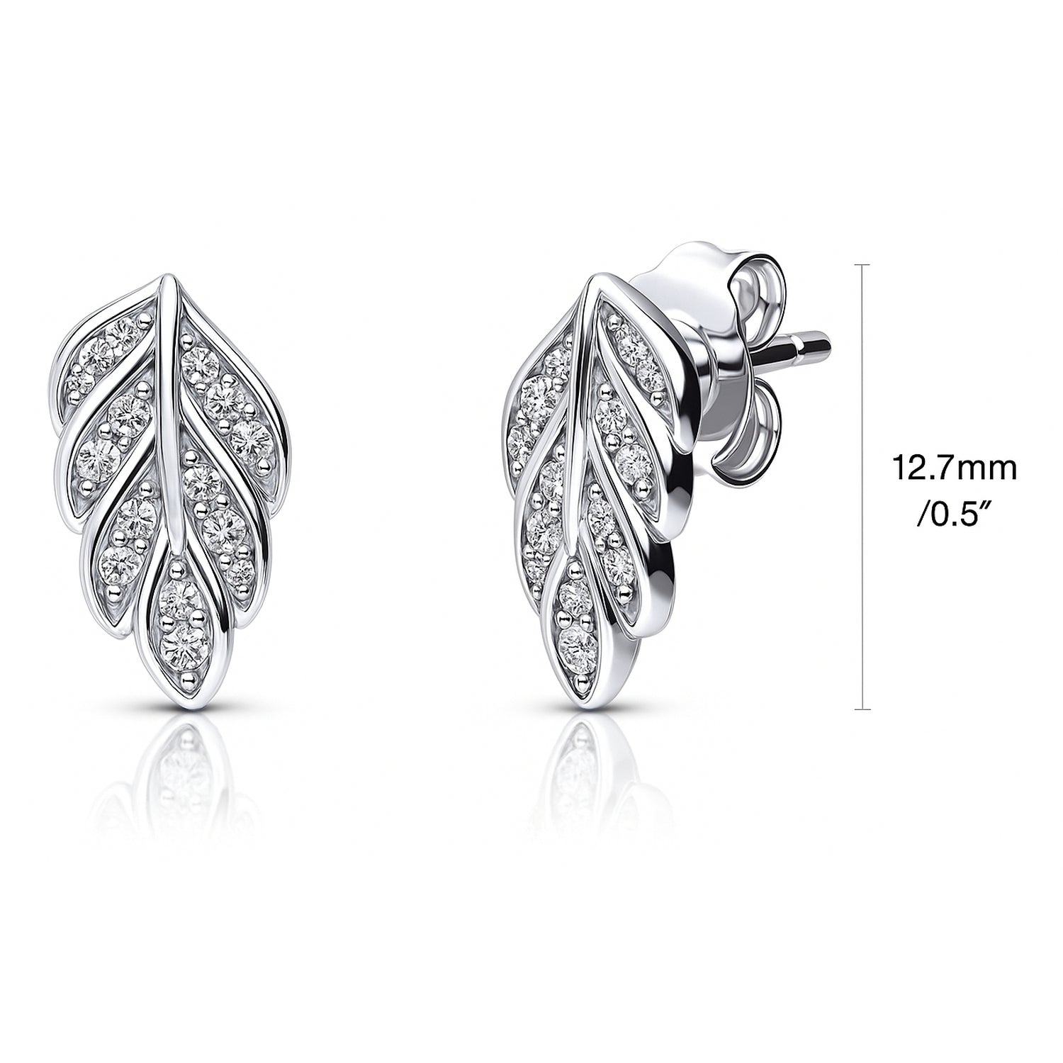 Leaf CZ Stud Earrings in Sterling Silver, 4 of 5