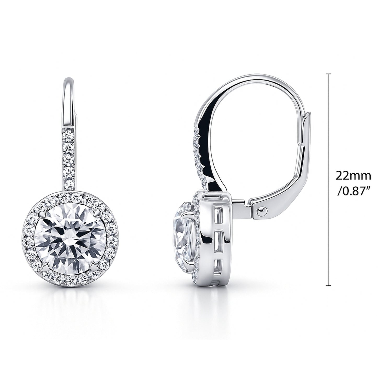 Solitaire 2.5ct CZ Leverback Earrings in Sterling Silver, 4 of 4
