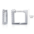 Front view of Rectangle CZ Mini Hoop Earrings in Sterling Silver 0.46 inch, Rhodium Plated