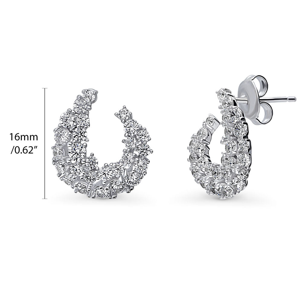 Front view of Cluster Wrap CZ Stud Earrings in Sterling Silver, Rhodium Plated