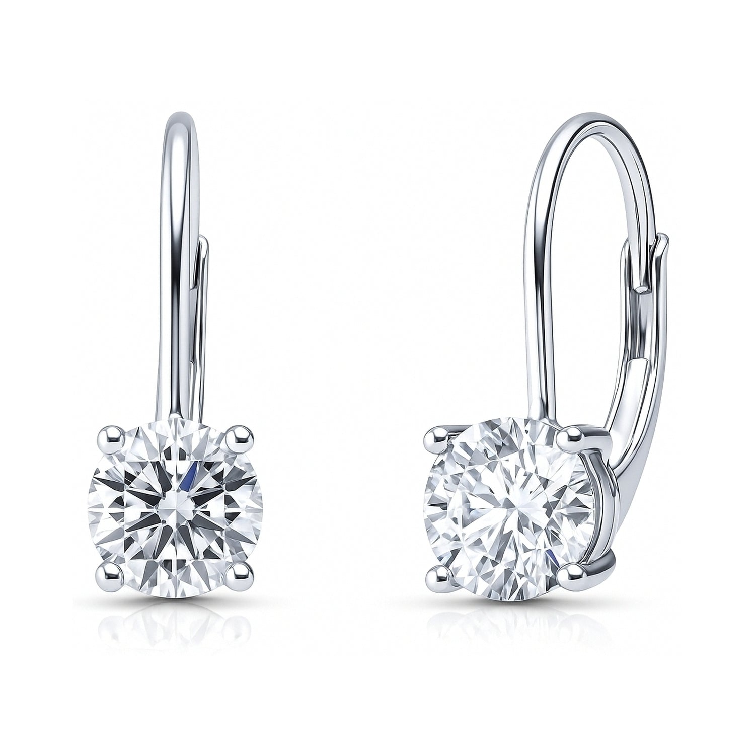 Solitaire CZ Leverback Earrings in Sterling Silver, 6mm