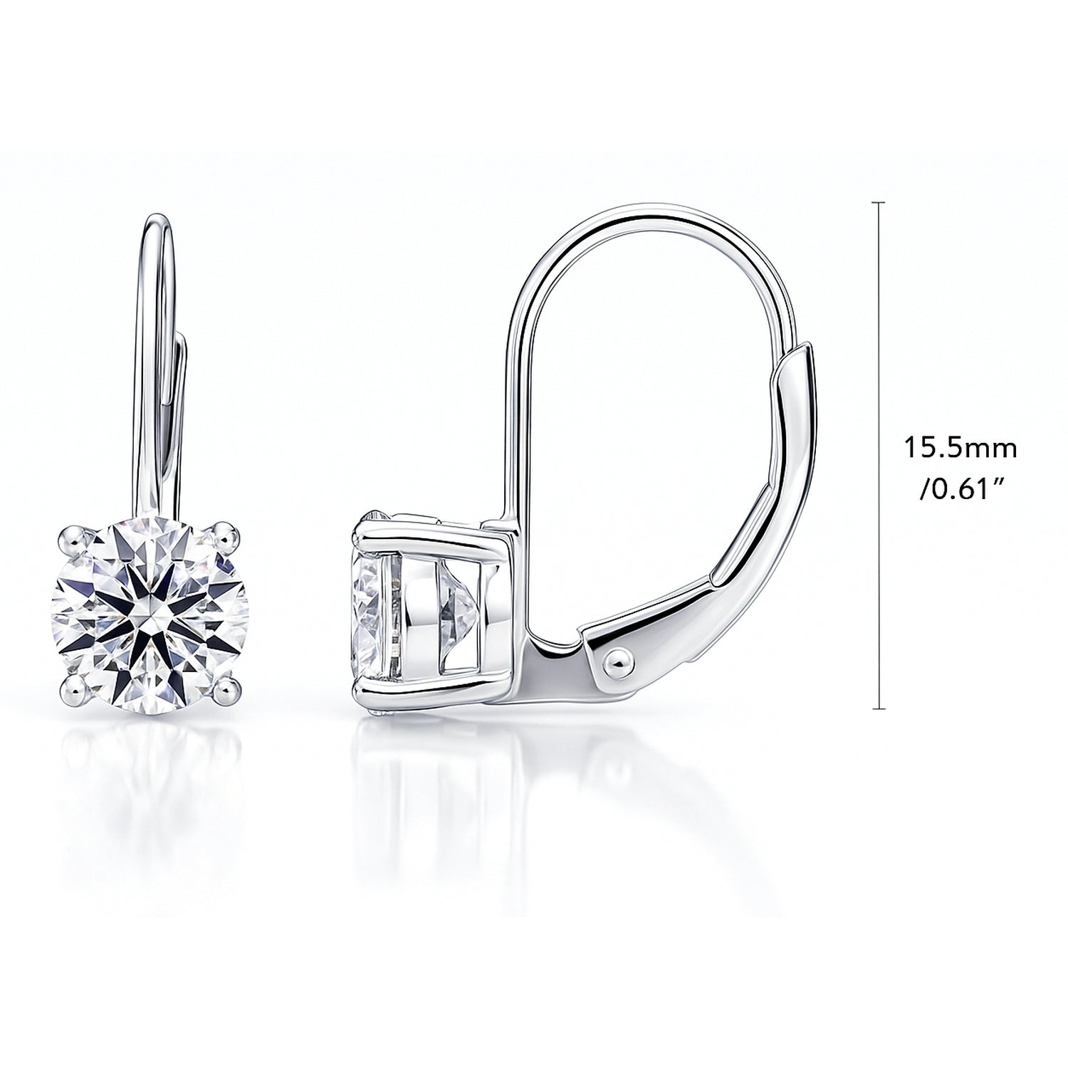 Solitaire CZ Leverback Earrings in Sterling Silver, 6mm