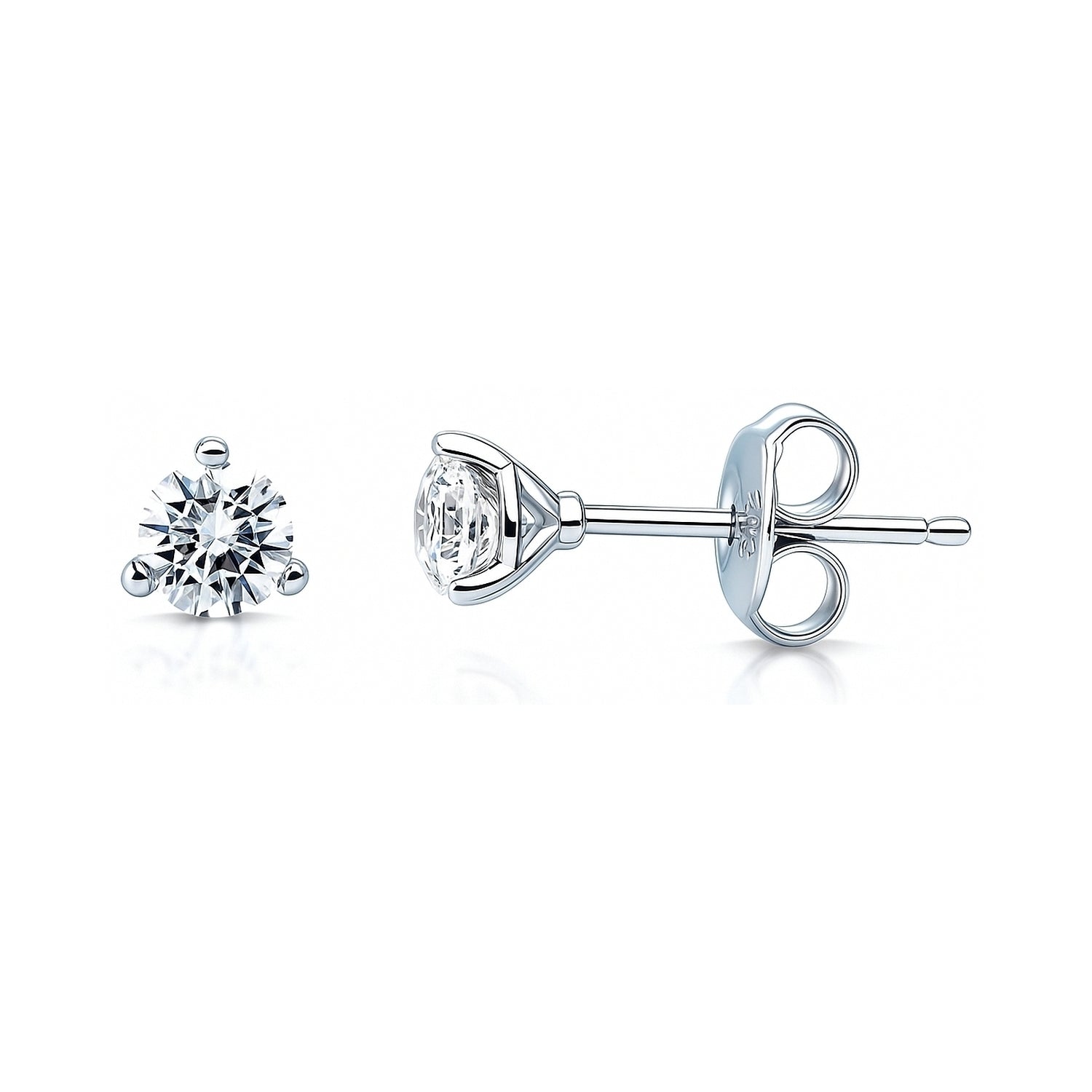 Solitaire CZ Stud Earrings in Sterling Silver, 4mm