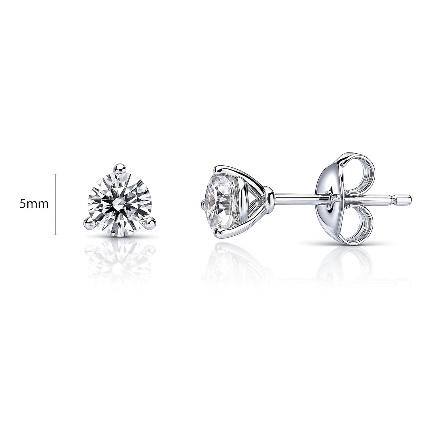 Solitaire CZ Stud Earrings in Sterling Silver, 5mm
