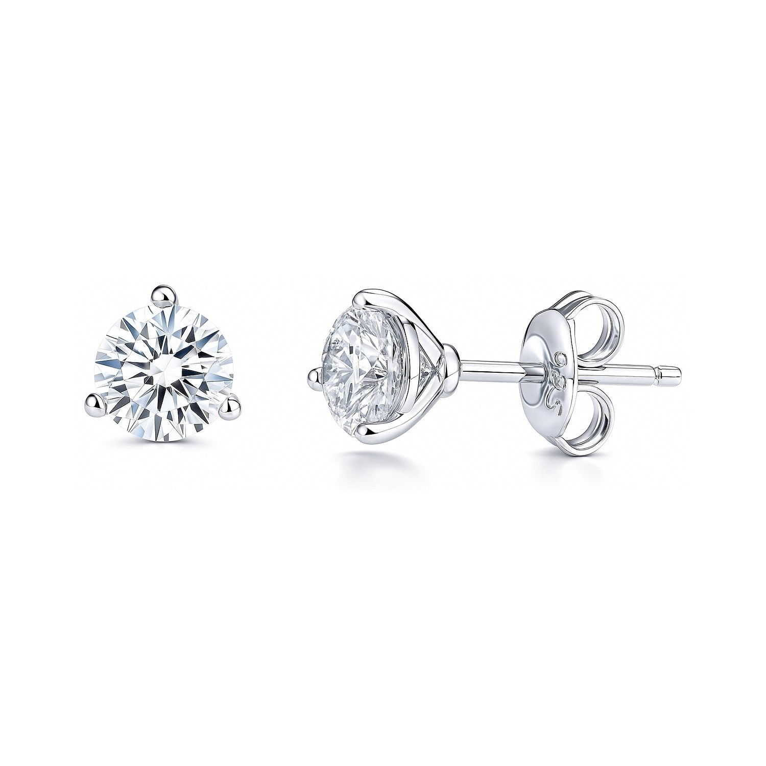 Solitaire CZ Stud Earrings in Sterling Silver, 6mm